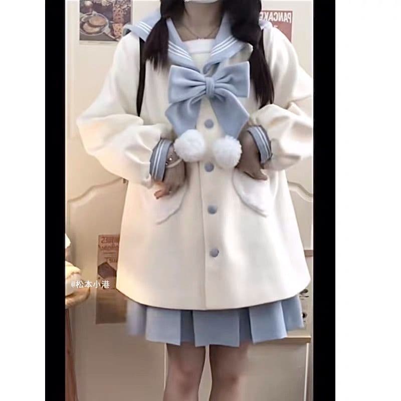 가을 겨울 새로운 귀여운 바람 연령 감소 해군 칼라 모직 코트 다용도 부드러운 찹쌀 센 부서 작은 키 여성 코트 상세 이미지 3