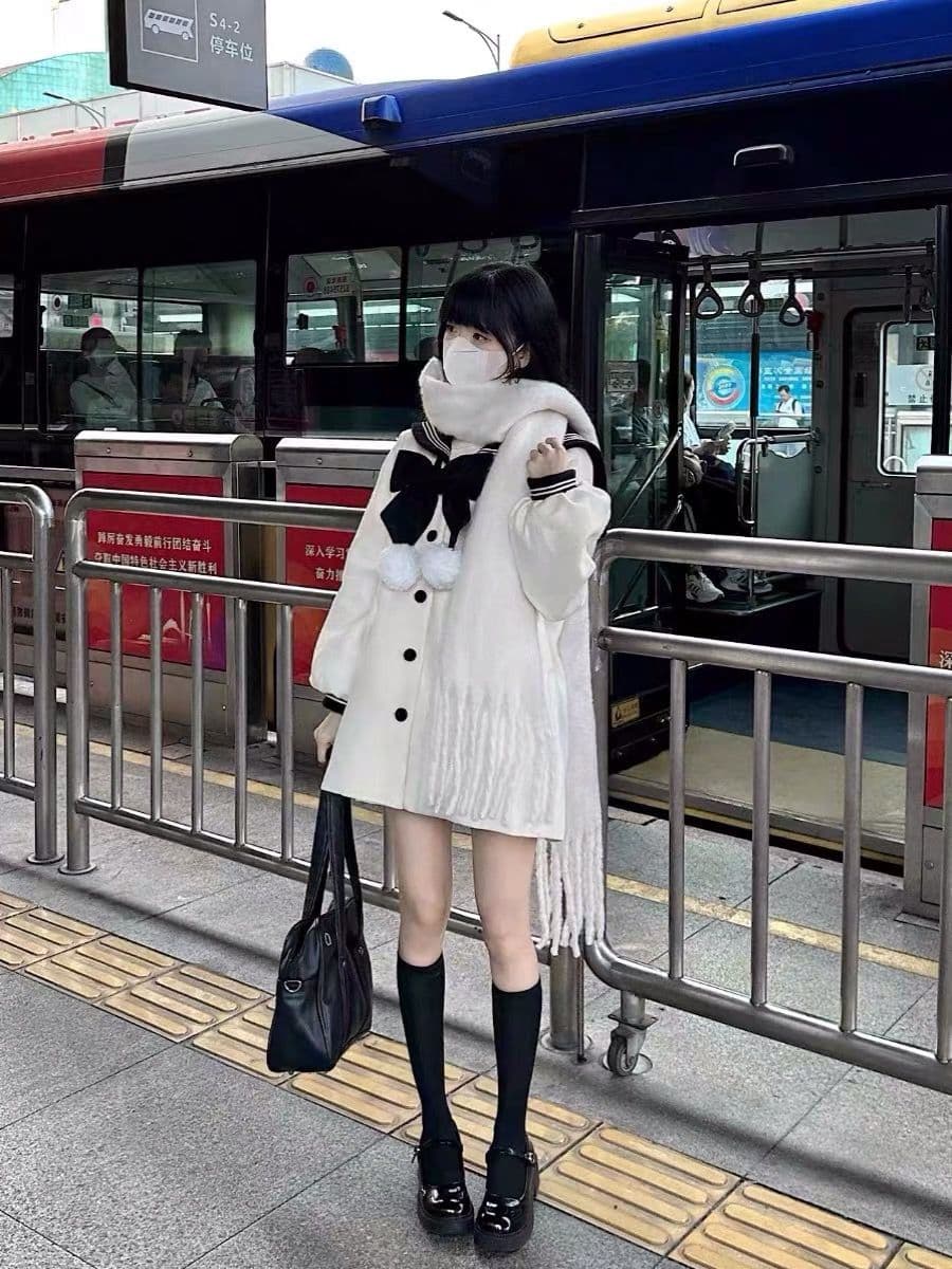 가을 겨울 새로운 귀여운 바람 연령 감소 해군 칼라 모직 코트 다용도 부드러운 찹쌀 센 부서 작은 키 여성 코트 상세 이미지 4