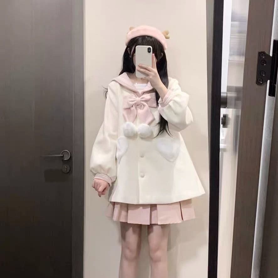 가을 겨울 새로운 귀여운 바람 연령 감소 해군 칼라 모직 코트 다용도 부드러운 찹쌀 센 부서 작은 키 여성 코트 상세 이미지 8