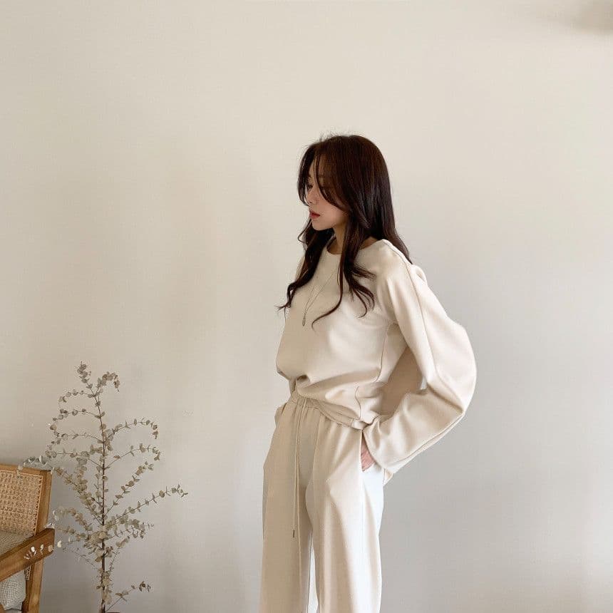 한국 chic 가을 작은 대중 품격 후드 긴팔 쇼트 스타일 후드티 하이웨이스트 레이스업 다용도 넓은 다리 캐주얼 바지 상세 이미지 6