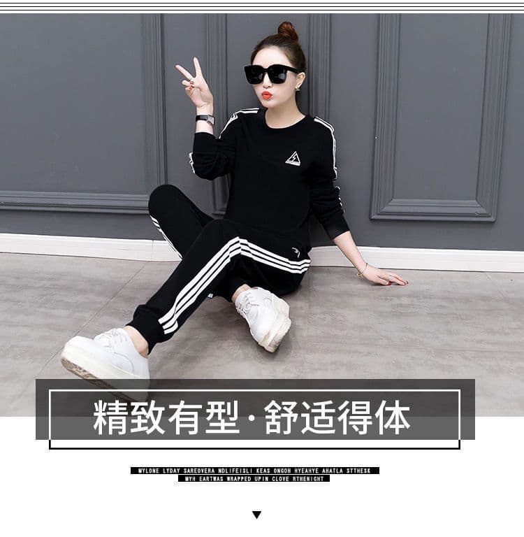 털이 있고 두꺼운 스포츠 슈트 여성 가을 겨울철 새로운 빅 사이즈 캐주얼 긴팔 투피스 세트 상세 이미지 3