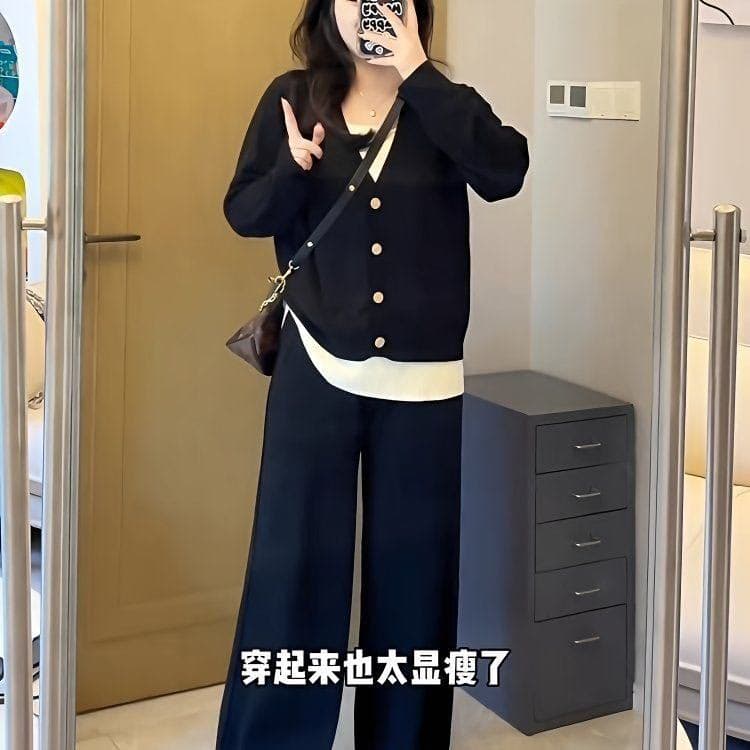 280 그램 나노 기사 빅 사이즈 느긋한 캐주얼 여성복 봄 가을 새로운 긴팔 슬립 오픈 가디건 3종 세트 상세 이미지 3