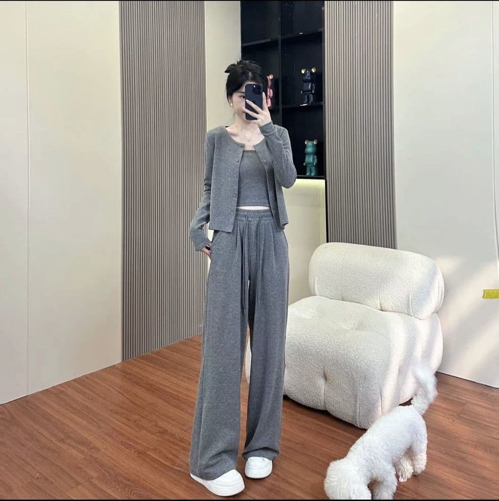 느긋한 바람 찹쌀 와이드 레깅스 바지 오픈 가디건 슬립 봄 가을 고급 센스 캐주얼 스포츠 슈트 트렌디 상세 이미지 7