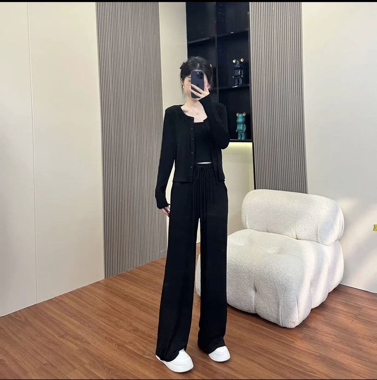 느긋한 바람 찹쌀 와이드 레깅스 바지 오픈 가디건 슬립 봄 가을 고급 센스 캐주얼 스포츠 슈트 트렌디 상세 이미지 9