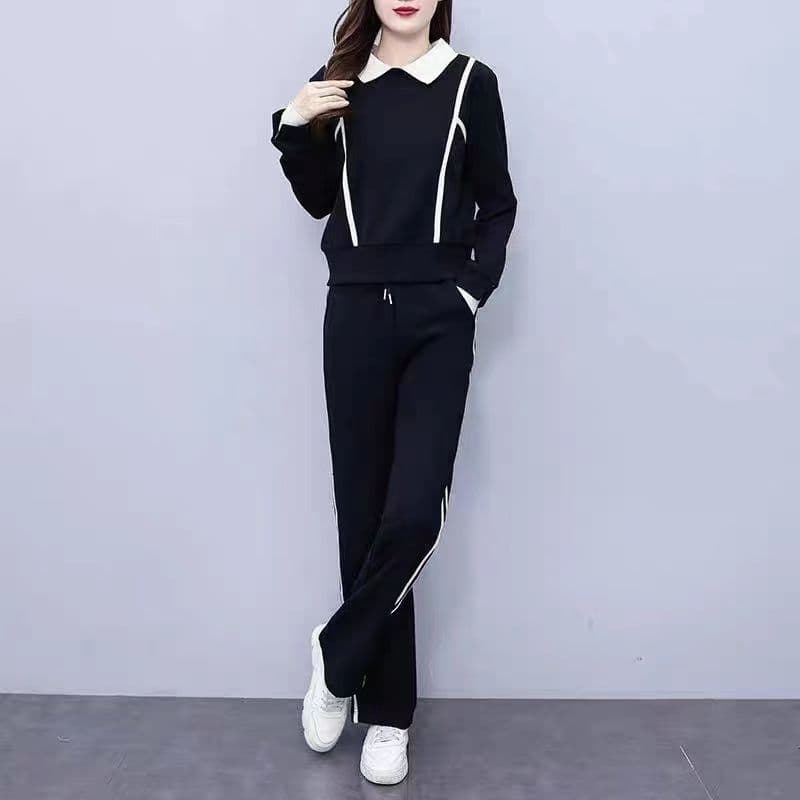 캐주얼 운동복 세트 여성 2026 이른 가을 한국 스타일 외국 가스 연령 감소 후드티 와이드 레그 팬츠 투피스 세트 이미지 3