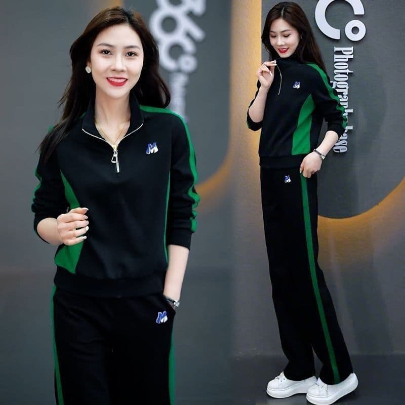 봄 가을 새로운 캐주얼 스포츠 슈트 여성 패션 외국 가스 슬림해 보이는 후드티 와이드 레그 팬츠 투피스 세트 이미지 4