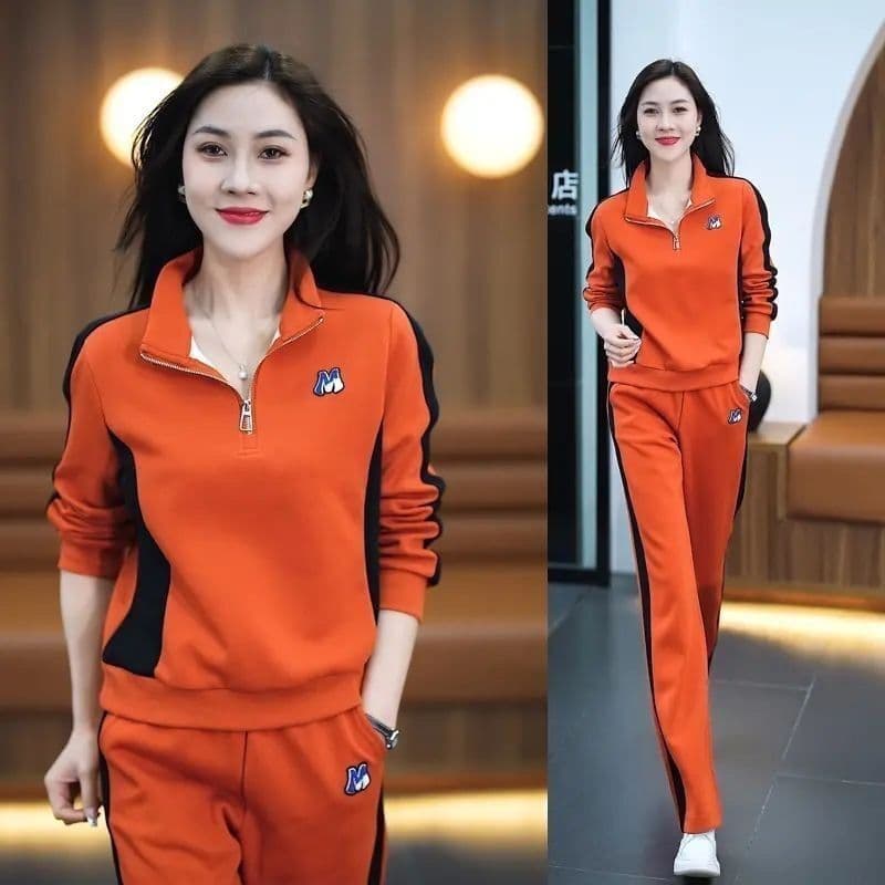 봄 가을 새로운 캐주얼 스포츠 슈트 여성 패션 외국 가스 슬림해 보이는 후드티 와이드 레그 팬츠 투피스 세트 상세 이미지 4