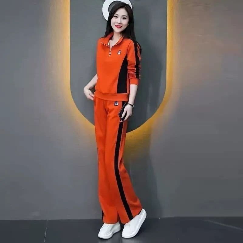 봄 가을 새로운 캐주얼 스포츠 슈트 여성 패션 외국 가스 슬림해 보이는 후드티 와이드 레그 팬츠 투피스 세트 상세 이미지 6