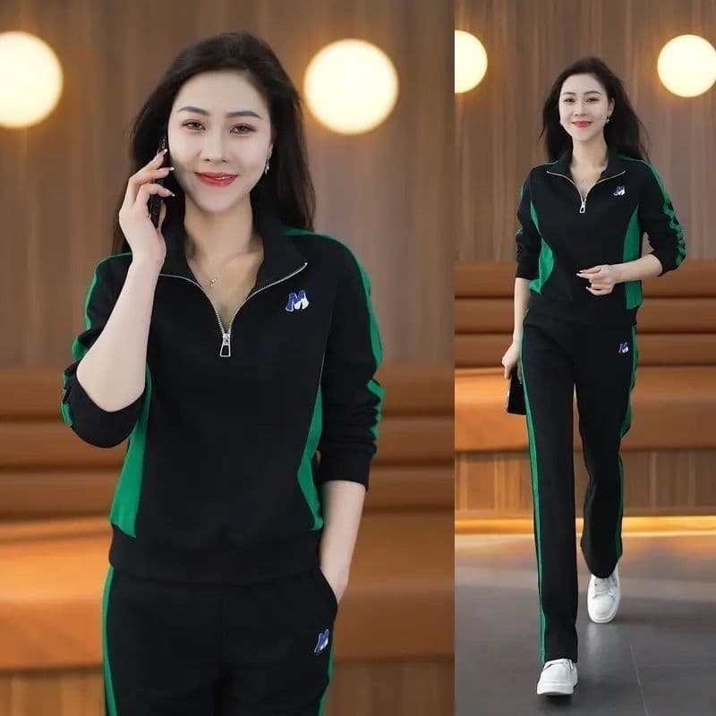 봄 가을 새로운 캐주얼 스포츠 슈트 여성 패션 외국 가스 슬림해 보이는 후드티 와이드 레그 팬츠 투피스 세트 상세 이미지 7