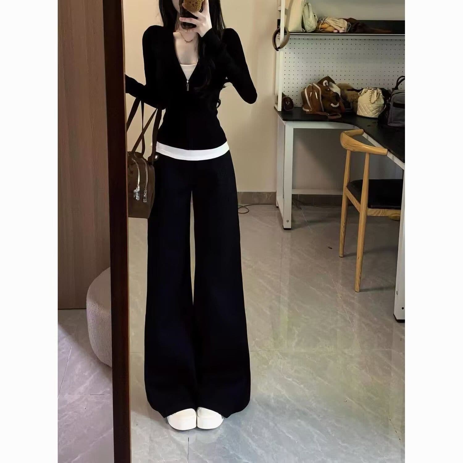 남자 바 면 280 그램 스포츠 슈트 여성 봄 가을 페이크 레이어드 긴팔 몸매 가꾸기 패션 캐주얼 투피스 세트 이미지 3