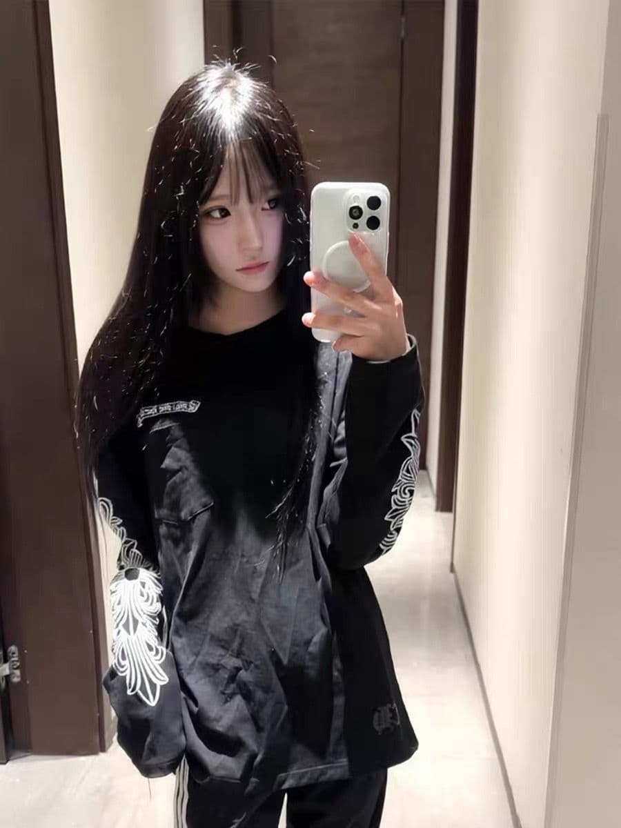 있음 주머니 순면 220 그램 빗질하다 닫기 긴팔 티셔츠 여성