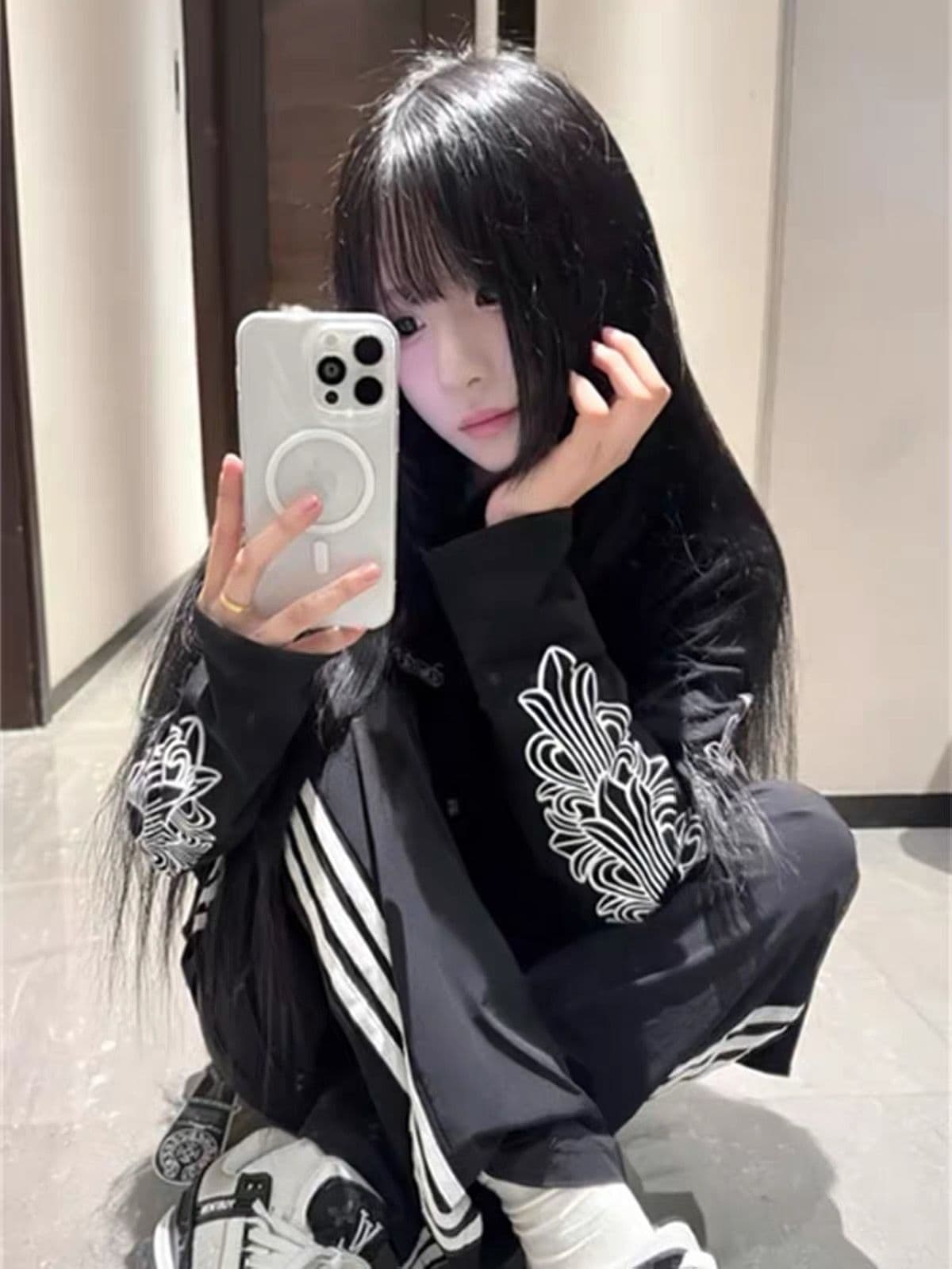 있음 주머니 순면 220 그램 빗질하다 닫기 긴팔 티셔츠 여성 상세 이미지 4