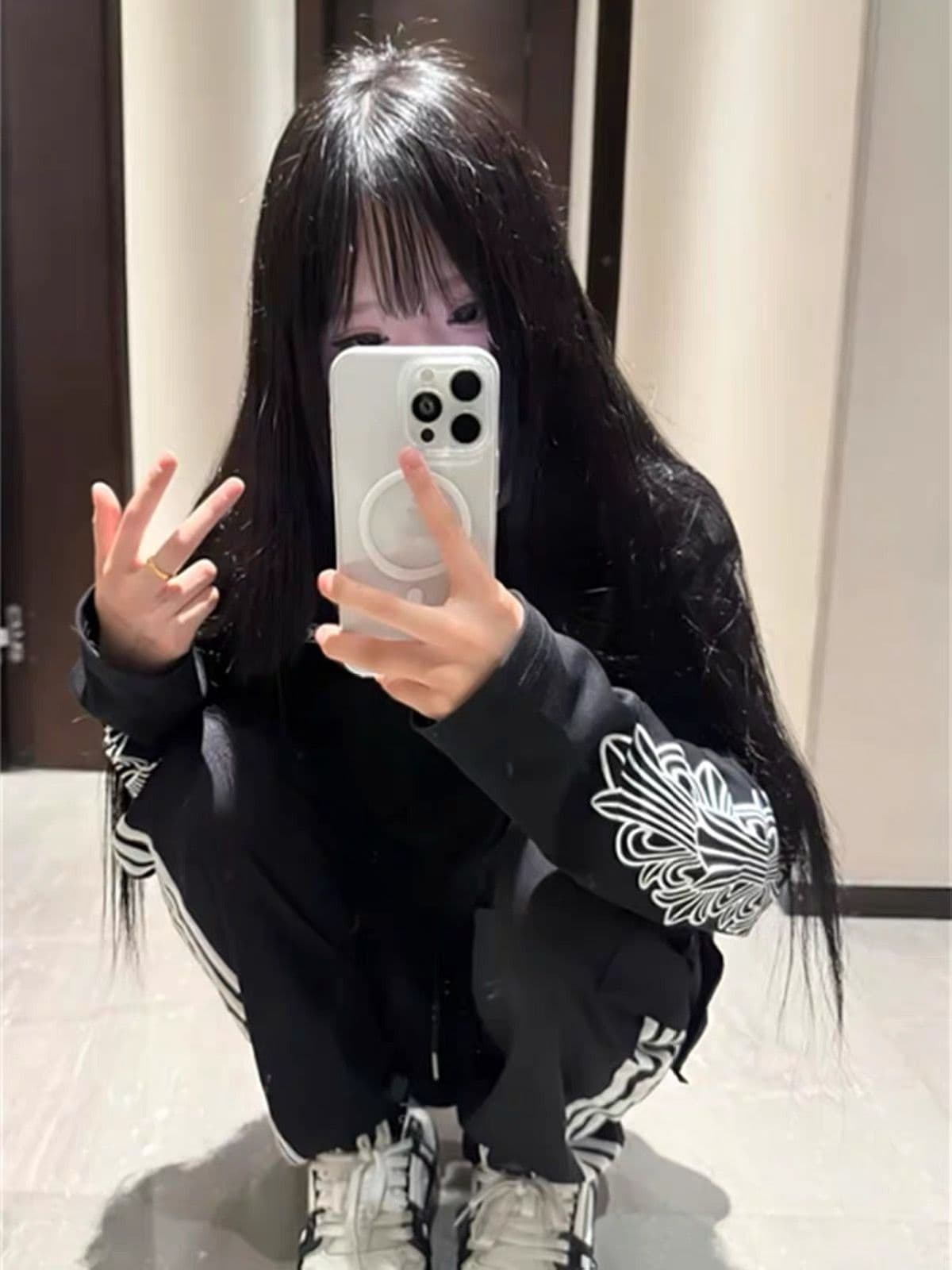 있음 주머니 순면 220 그램 빗질하다 닫기 긴팔 티셔츠 여성 상세 이미지 5