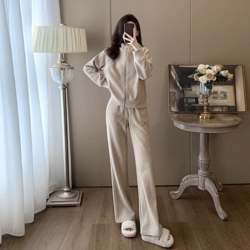패션 세트 여성 가을 한 부서 주름 허리 수축 몸매 가꾸기 V넥 오픈 가디건 맨위 반신 스커트 투피스 세트 상세 이미지 3
