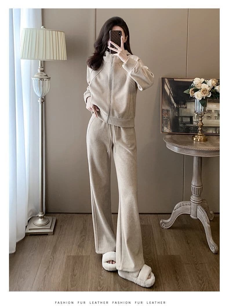 패션 세트 여성 가을 한 부서 주름 허리 수축 몸매 가꾸기 V넥 오픈 가디건 맨위 반신 스커트 투피스 세트 상세 이미지 7