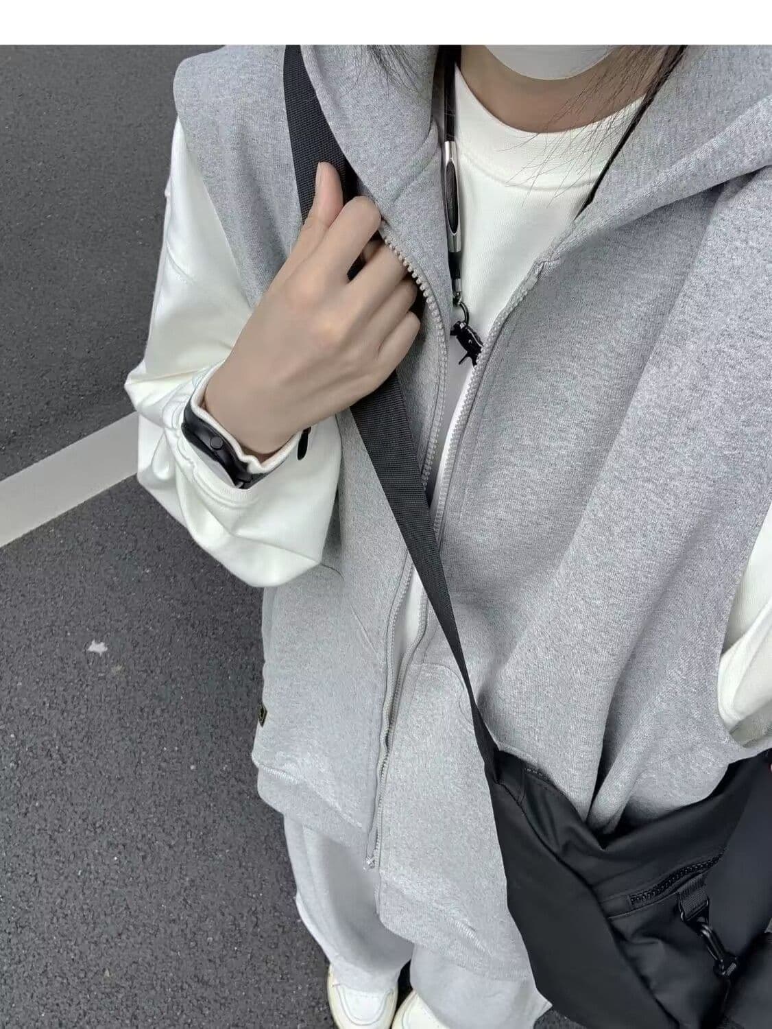 모방 면 사선 무늬 당겨 프레임 250그램 스포츠 슈트 여성 가을 루즈핏 긴팔 후드 티 스웨터 캐주얼 3종 세트 상세 이미지 8