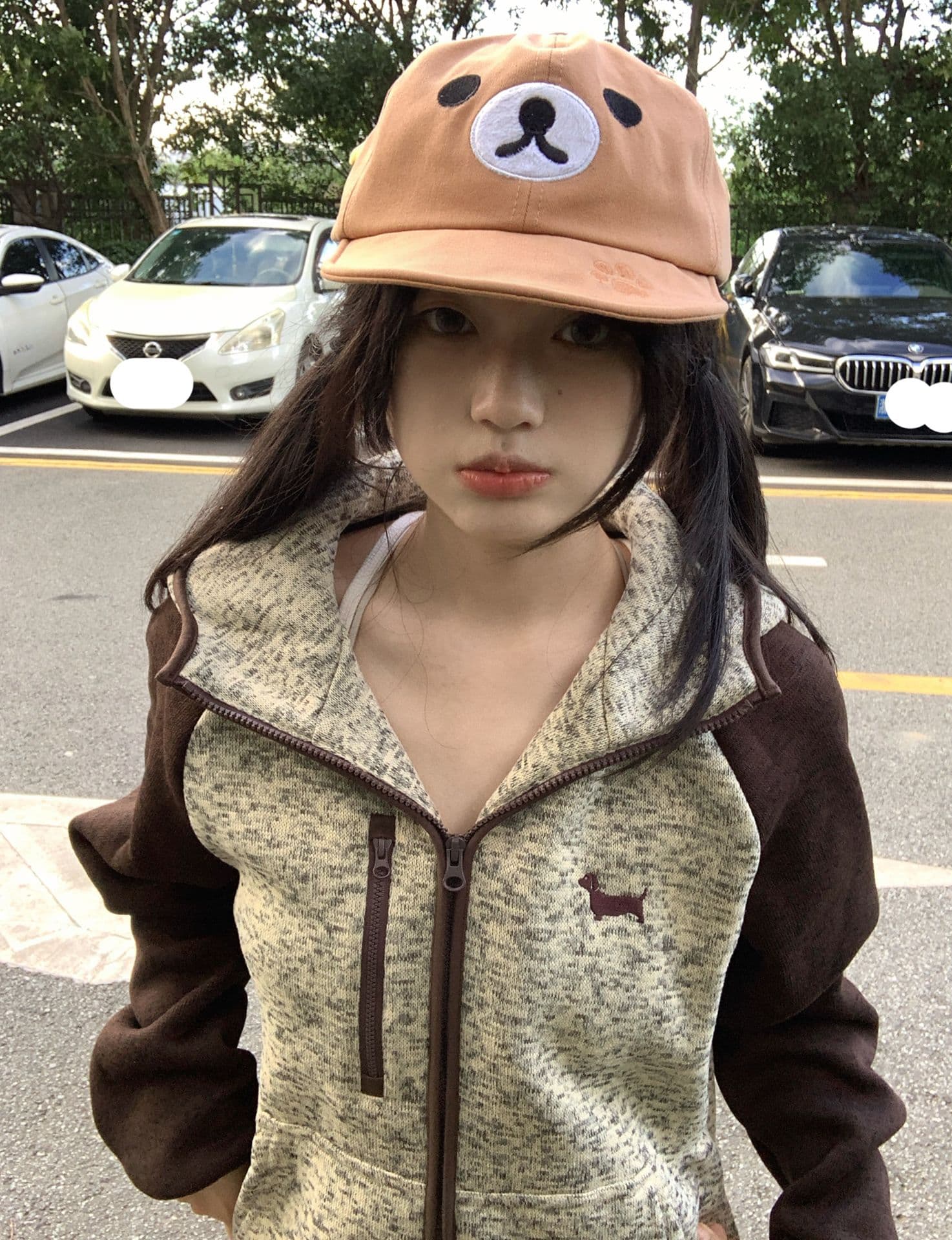 플리스 섹션 자수 원본 솜씨 원본 원단 후드티 여성 이미지 4