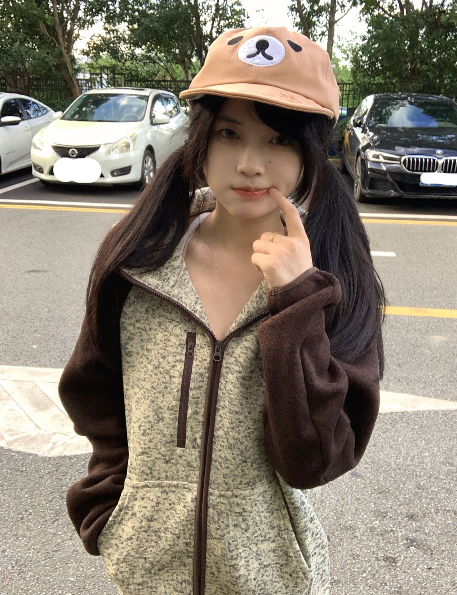 플리스 섹션 자수 원본 솜씨 원본 원단 후드티 여성 상세 이미지 5