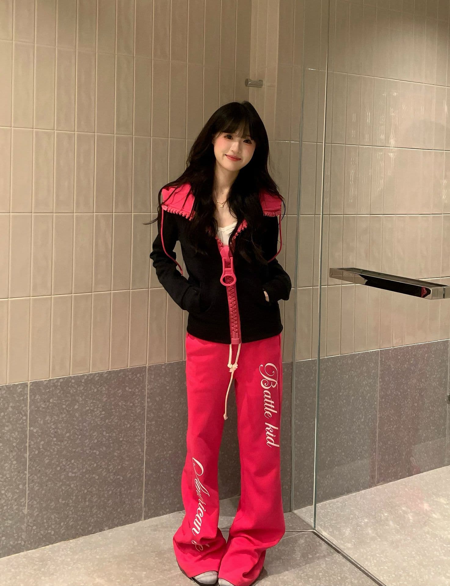 얇은 스타일 원본 대 지퍼 자수 이후 패키지 칼라 순수한 Mianhua 면 복합 후드티 여성 이미지 2