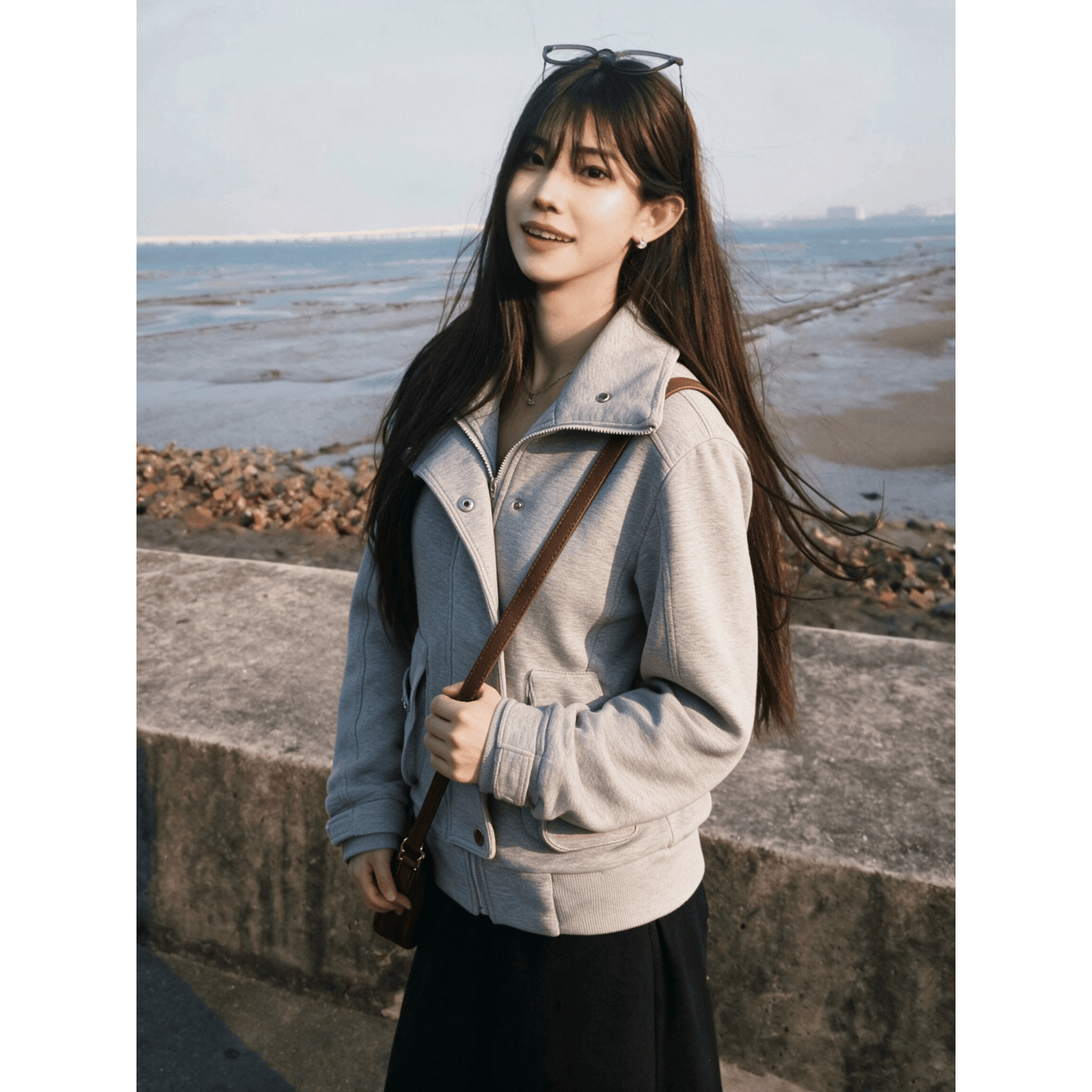 모방 Mianhua 면 복합 320 그램 작은 대중 디자인 고급 센스 패션 다용도 후드티 여성 가을 겨울 상세 이미지 6