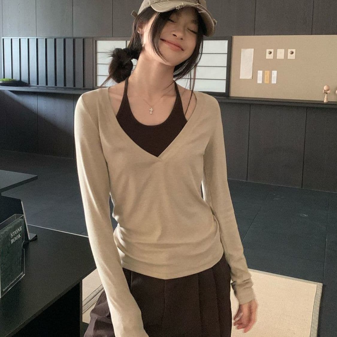 1 1 인 면 260 그램 긴팔 티셔츠 여성 이미지 4