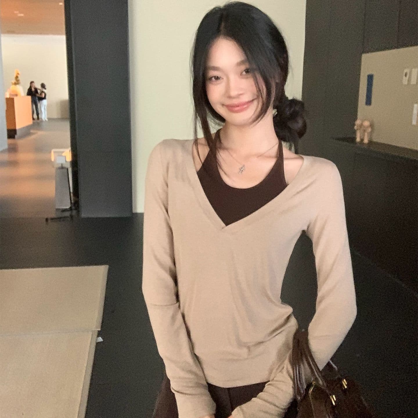 1 1 인 면 260 그램 긴팔 티셔츠 여성 상세 이미지 3
