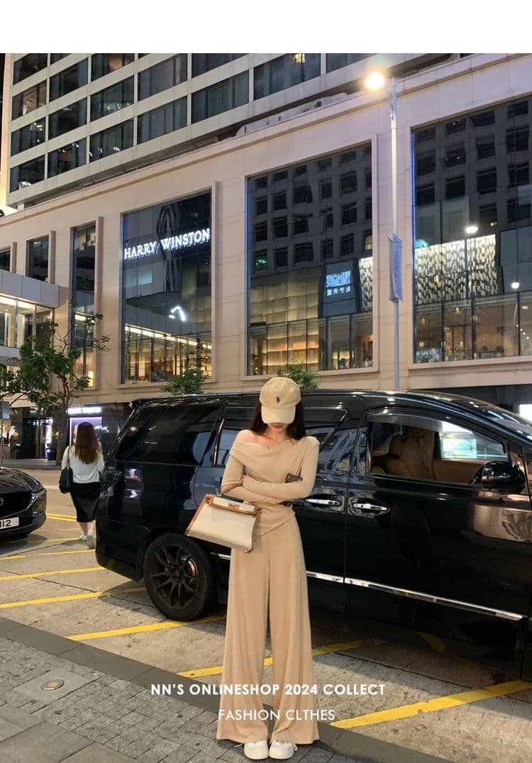 이른 봄 코디 전체 집합 작은 키 비스듬한 어깨 연령 감소 긴팔 맨위 캐주얼 넓은 다리 캐주얼 긴 바지 투피스 슈트 상세 이미지 4