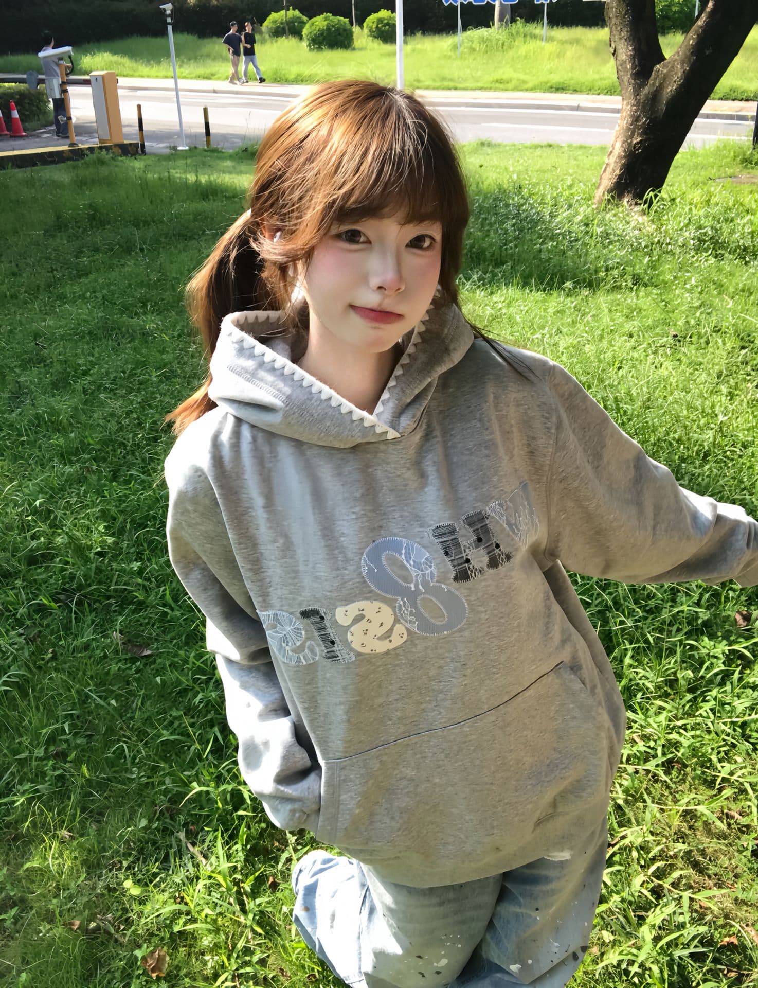 얇은 스타일 털이 있는 자수 패치 이후 패키지 칼라 순수한 Mianhua 면 복합 후드티 여성 상세 이미지 4