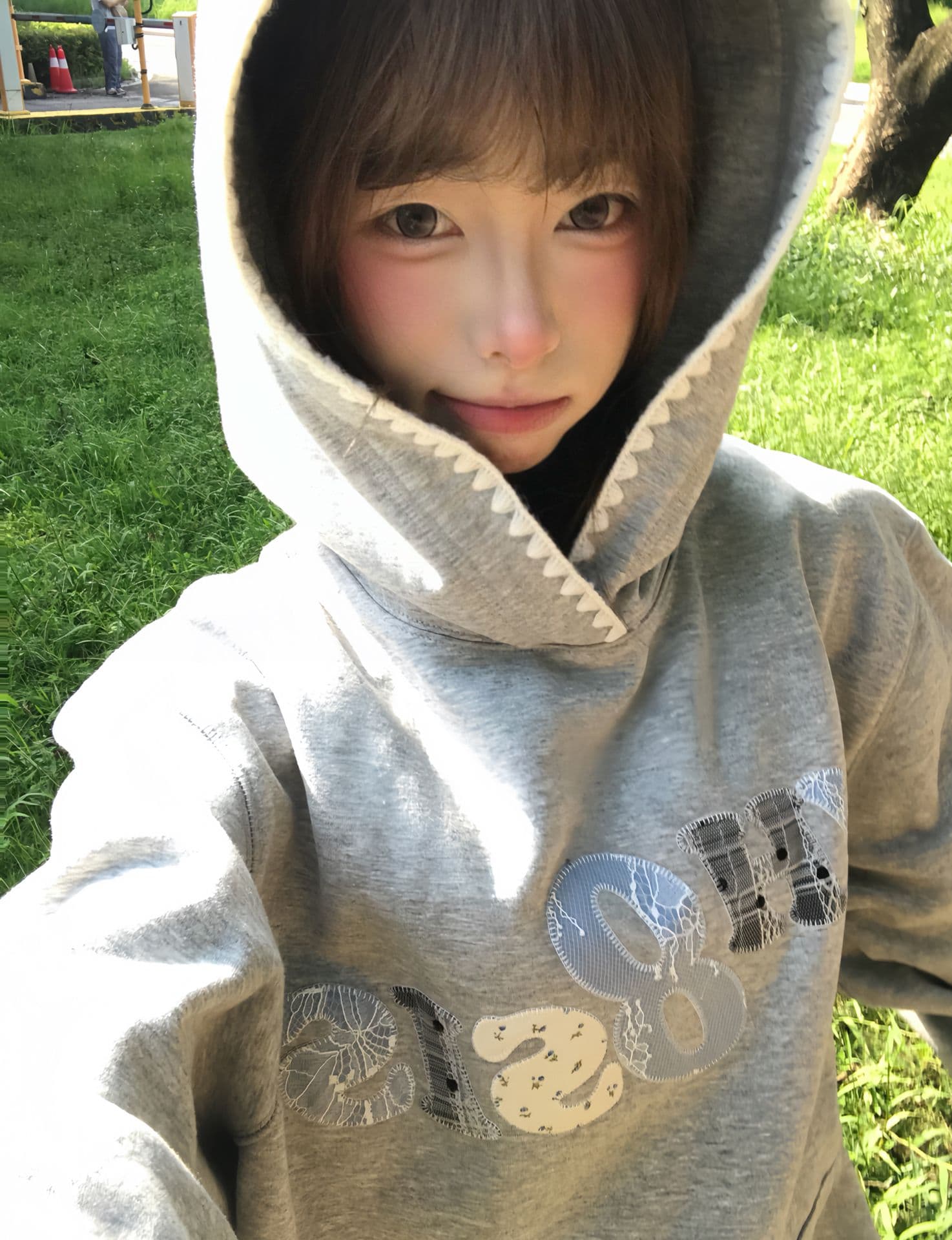 얇은 스타일 털이 있는 자수 패치 이후 패키지 칼라 순수한 Mianhua 면 복합 후드티 여성 상세 이미지 7