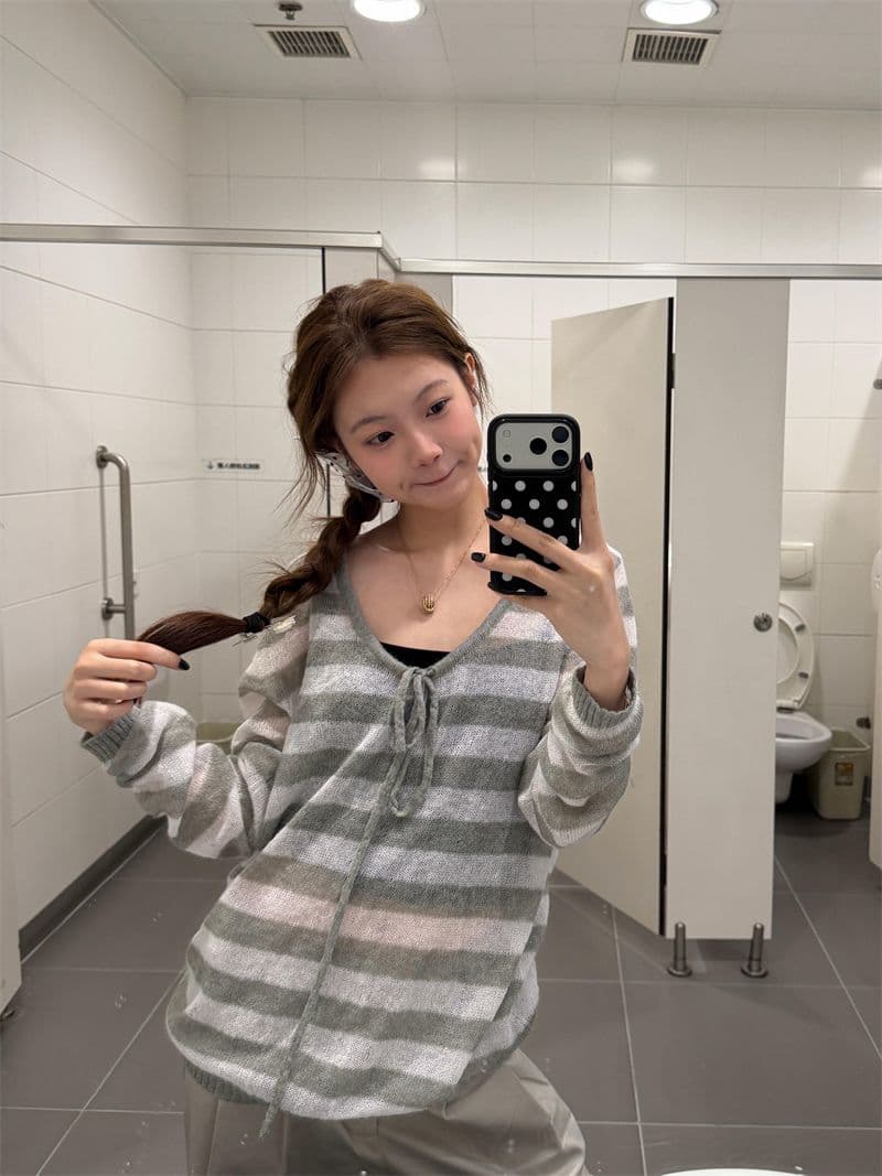 원본 솜씨 펌프 로프 스트라이프 해마 털 니트 하프 ~을 통해 대 칼라 스트라이프 블라우스 여성 상세 이미지 6