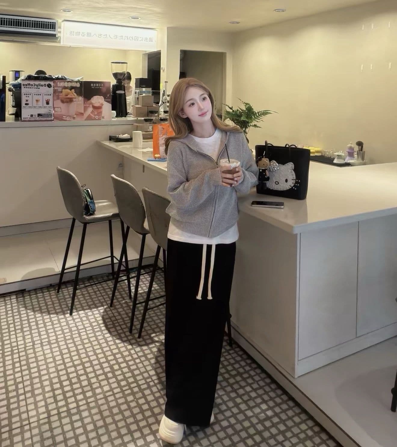 양 플러시 3 차원 후아 남편 그리드 후드 오픈 가디건 여성 레저 다용도 양모 재킷 상세 이미지 9
