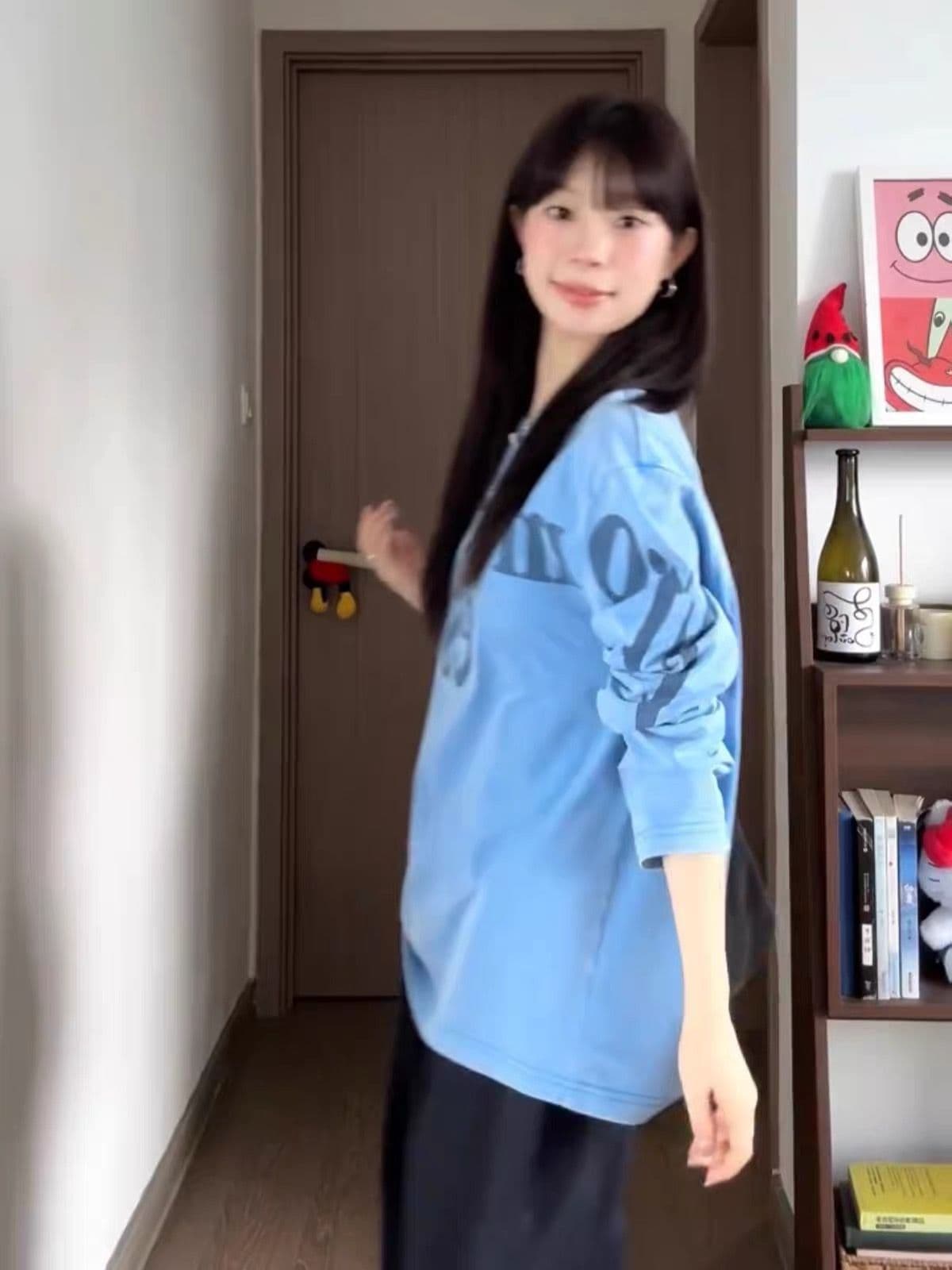 순면 더블 실 230 크 긴팔 티셔츠 여성 상세 이미지 4