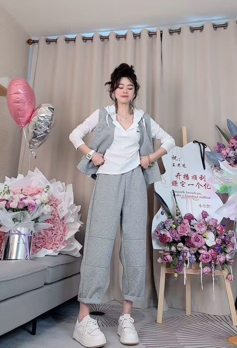 모방 면 사선 무늬 당겨 프레임 250그램 봄 가을 패션 세트 여성 레저 베스트 루즈핏 까마귀 3종 세트 상세 이미지 3