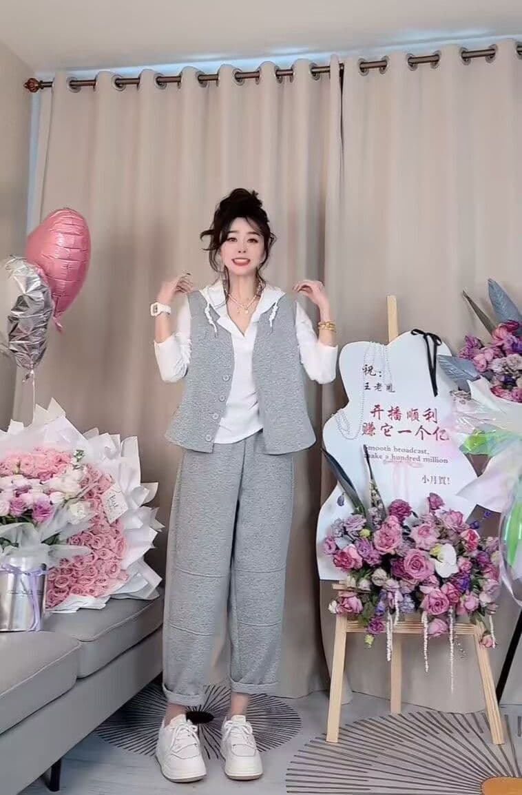 모방 면 사선 무늬 당겨 프레임 250그램 봄 가을 패션 세트 여성 레저 베스트 루즈핏 까마귀 3종 세트 상세 이미지 5