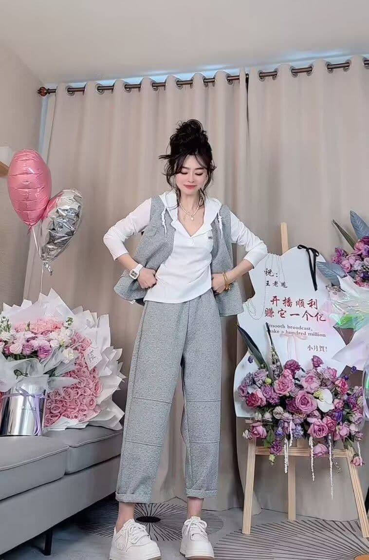 모방 면 사선 무늬 당겨 프레임 250그램 봄 가을 패션 세트 여성 레저 베스트 루즈핏 까마귀 3종 세트 상세 이미지 6