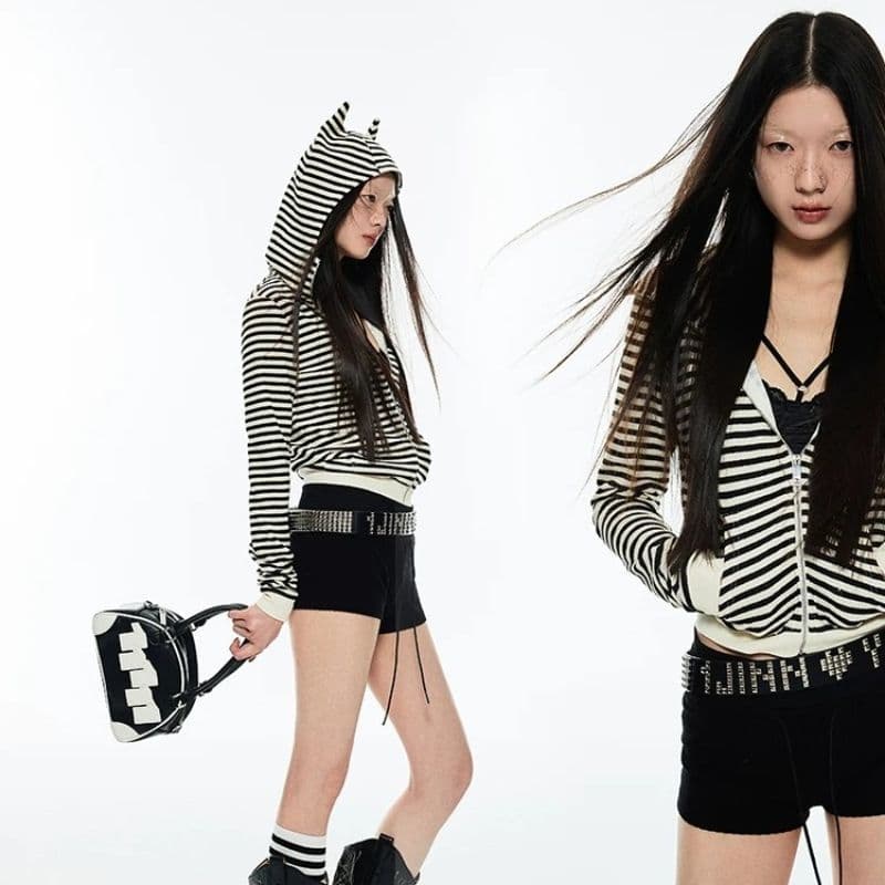 달콤한 차가운 스트라이프 악마 코너 카디건 코트 중 쇼트 스타일 맨위 상세 이미지 3