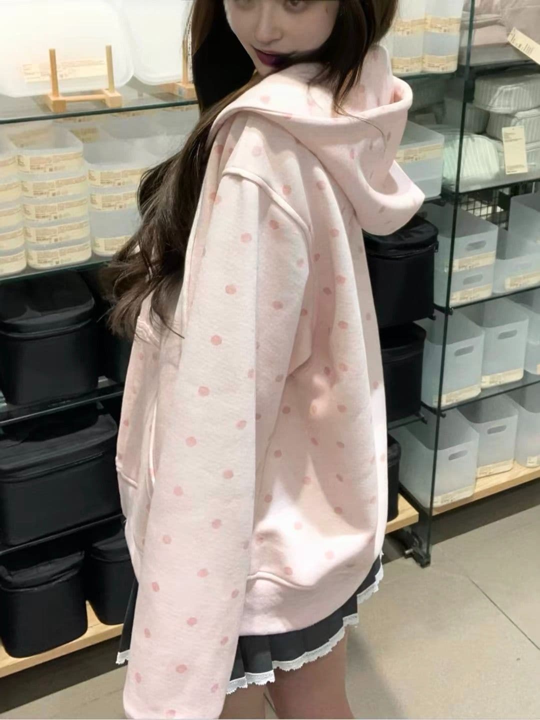 얇은 스타일 인사이드 펌프 이후 패키지 칼라 순수한 Mianhua 면 복합 596 후드티 여성 상세 이미지 3