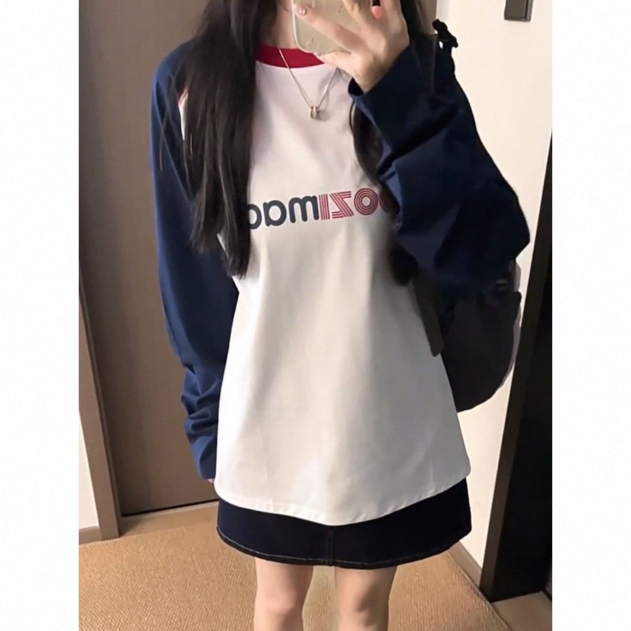 순면 220 그램 빗질하다 닫기 긴팔 티셔츠 여성 이미지 5