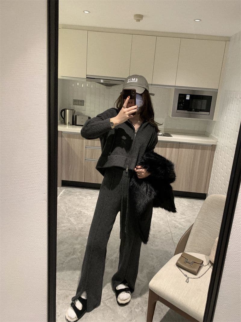 패션 스포츠 슈트 여성 봄 가을 새로운 캐주얼 후드 오픈 가디건 후드티 와이드 레그 팬츠 투피스 세트 트렌디 상세 이미지 15