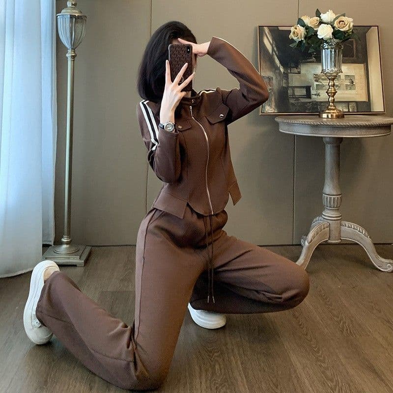 봄 가을 새로운 스포츠 슈트 여성 루즈핏 슬림해 보이는 후드티 한 부서 패션 캐주얼 투피스 세트 트렌디 이미지 4