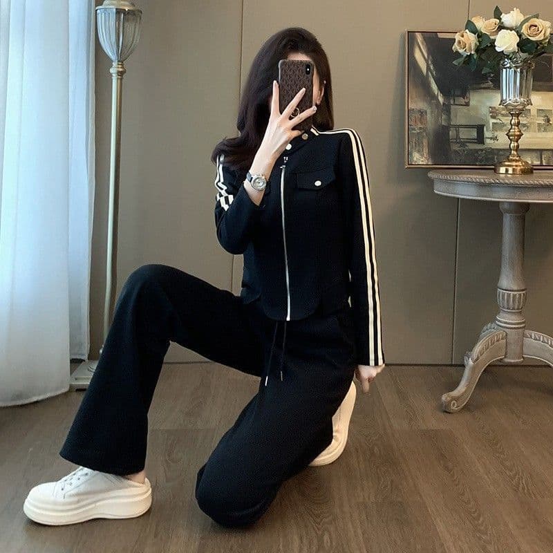 봄 가을 새로운 스포츠 슈트 여성 루즈핏 슬림해 보이는 후드티 한 부서 패션 캐주얼 투피스 세트 트렌디 이미지 5
