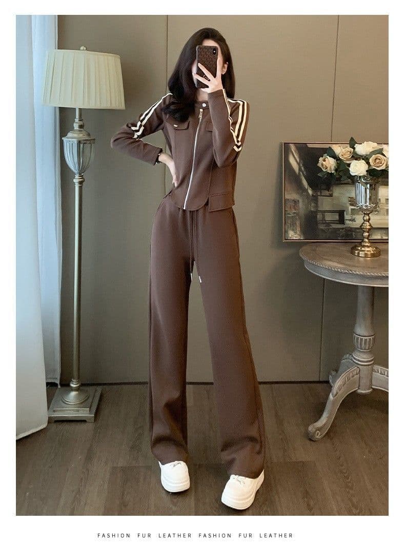 봄 가을 새로운 스포츠 슈트 여성 루즈핏 슬림해 보이는 후드티 한 부서 패션 캐주얼 투피스 세트 트렌디 상세 이미지 4