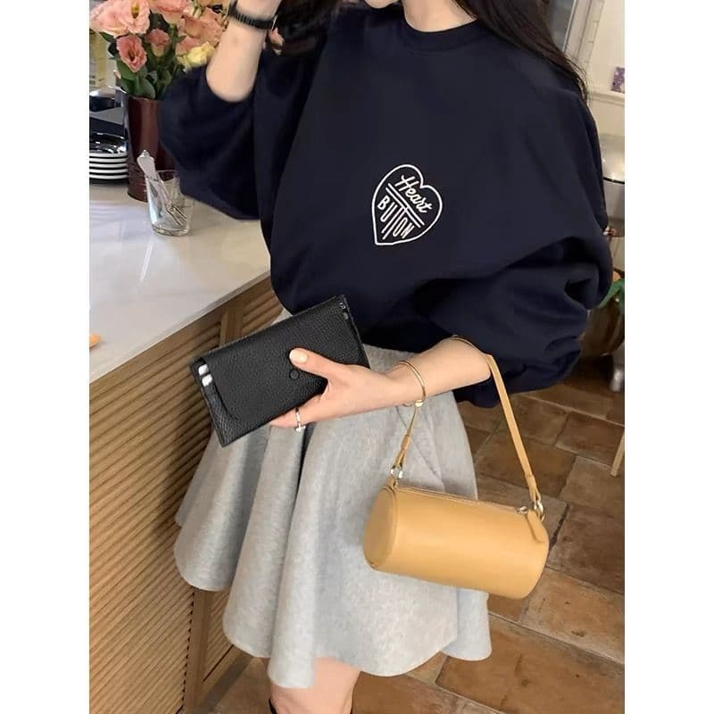 한국 chic 가을 겨울 레트로 달콤함 자수 알파벳 프린트 긴팔 후드티 다용도 반신 치마바지 치마 세트 상세 이미지 11
