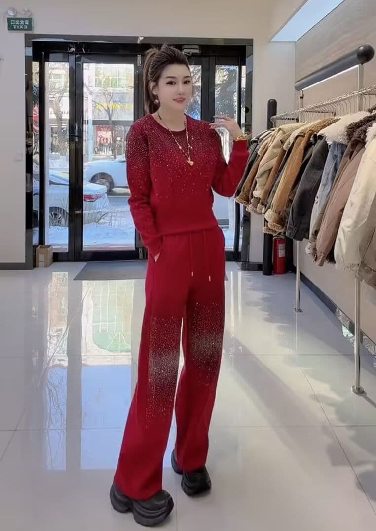 모방 면 사선 무늬 당겨 프레임 250그램 캐주얼 스포츠 슈트 여성 봄 가을 루즈핏 밝은 훈련 후드티 긴 바지 투피스 세트 상세 이미지 4