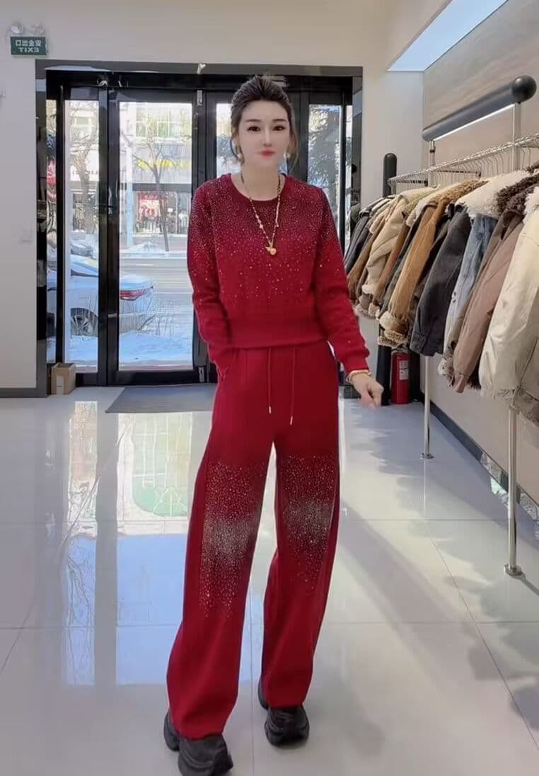 모방 면 사선 무늬 당겨 프레임 250그램 캐주얼 스포츠 슈트 여성 봄 가을 루즈핏 밝은 훈련 후드티 긴 바지 투피스 세트 상세 이미지 5