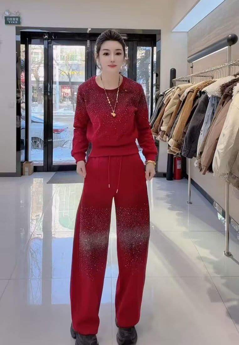 모방 면 사선 무늬 당겨 프레임 250그램 캐주얼 스포츠 슈트 여성 봄 가을 루즈핏 밝은 훈련 후드티 긴 바지 투피스 세트 상세 이미지 6