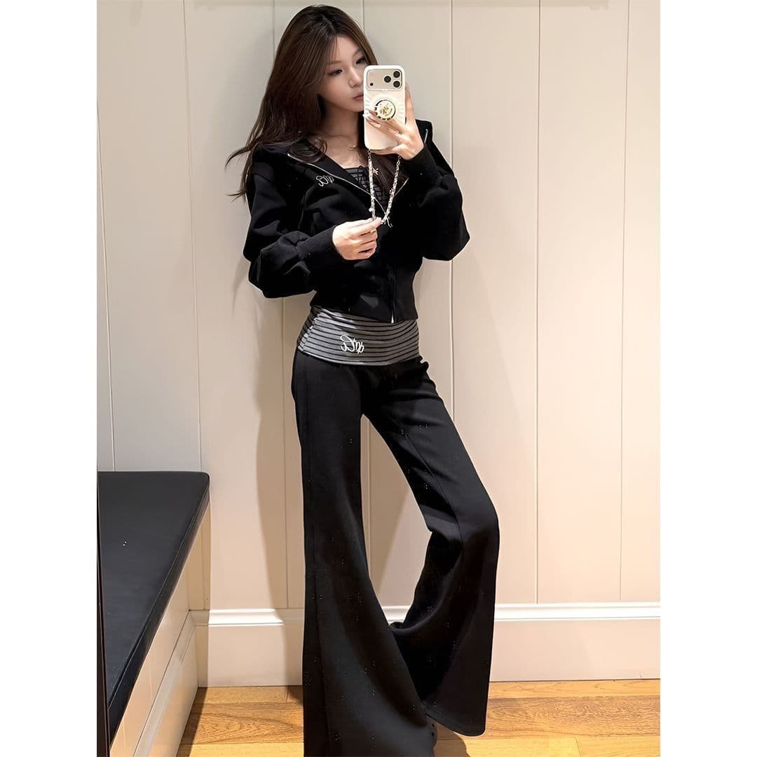 이른 가을 순수한 욕망 바람 핫걸 3종 세트 후드 티 스웨터 몸매 가꾸기 스트라이프 튜브탑 하이웨이스트 마이크로 나팔 바지 상세 이미지 13