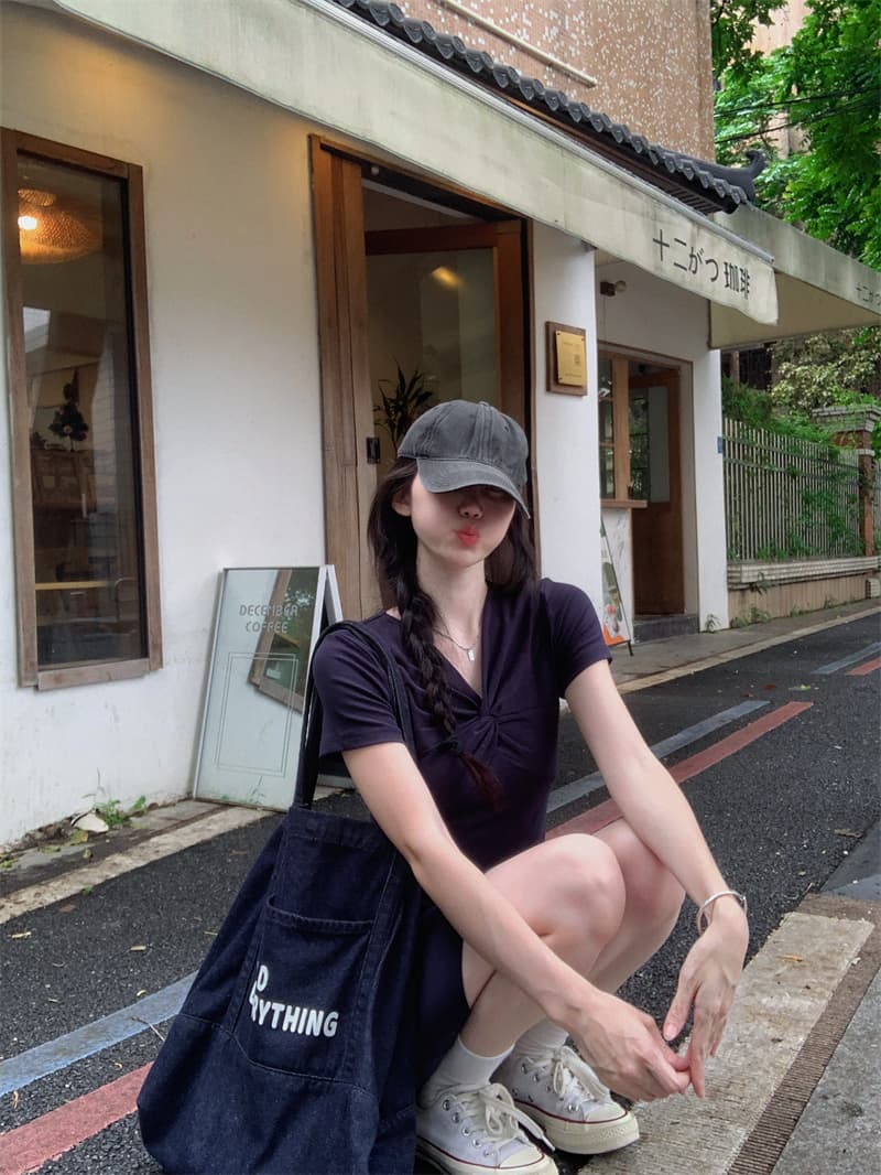 실사 정가 비틀림 V넥 허리 수축 몸매 가꾸기 슬림해 보이는 드레스 이미지 4
