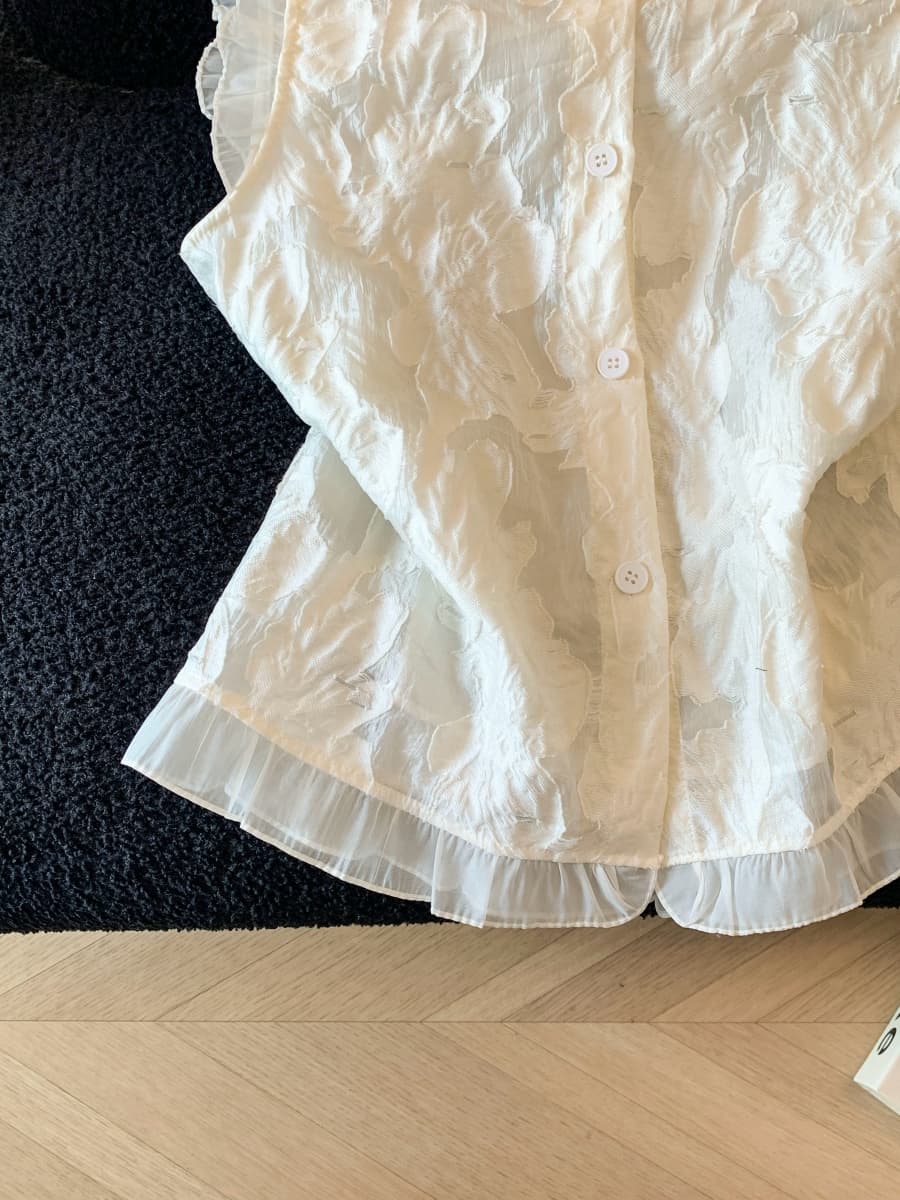 프랑스식 고급 센스 자카드 곰팡이 고리 민소매 여성 셔츠 여름 새로운 루즈핏 작은 키 캐주얼 다용도 맨위 상세 이미지 4