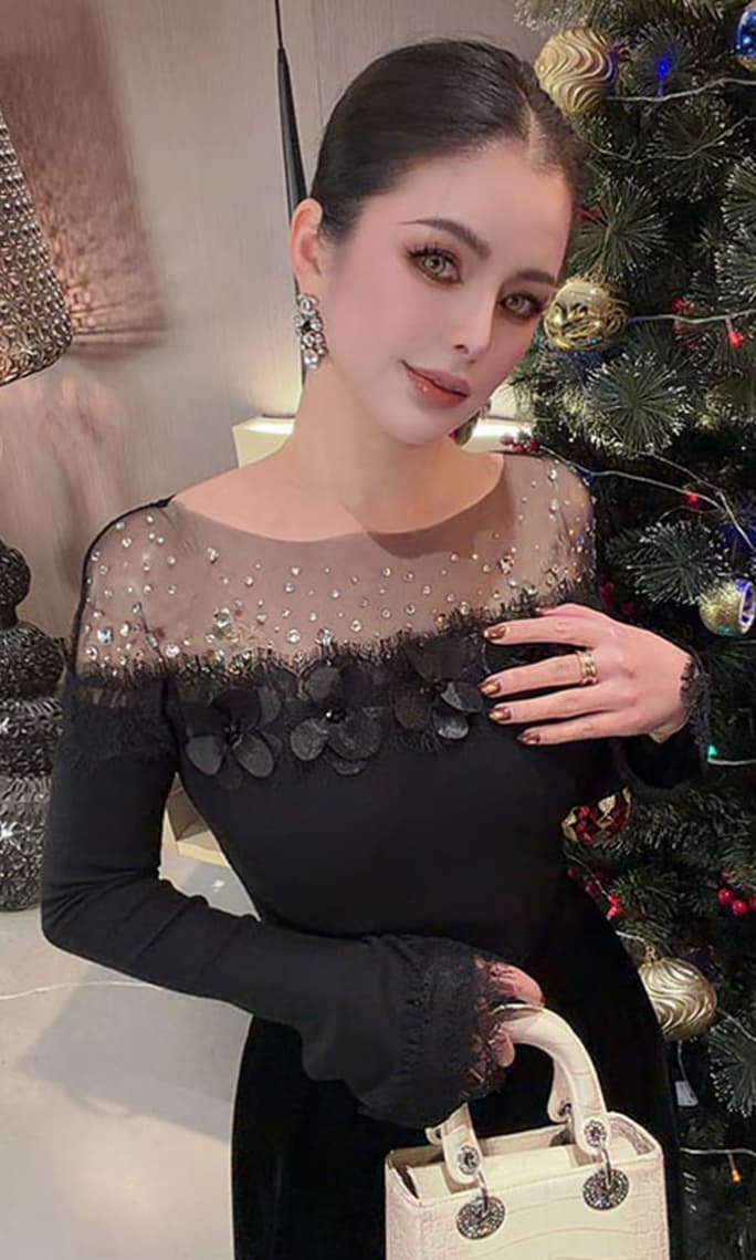 무거운 작업 보트넥 핫픽스 꽃 패치워크 긴팔 티셔츠 이미지 2